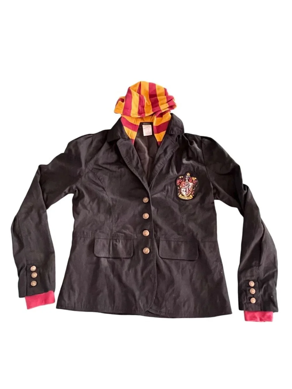 Harry Potter Gryffindor Womens Black Blazer With Striped Hood & Embroidered Cres - Picture 1 of 12
